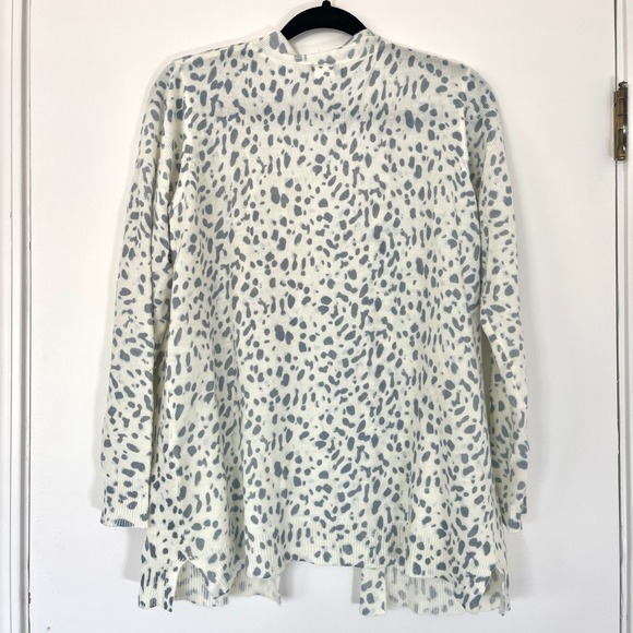 Cotton Emporium Ivory Blue Leopard Print Open Front‎ Cardigan Sweater Women's LL - Picture 5 of 6